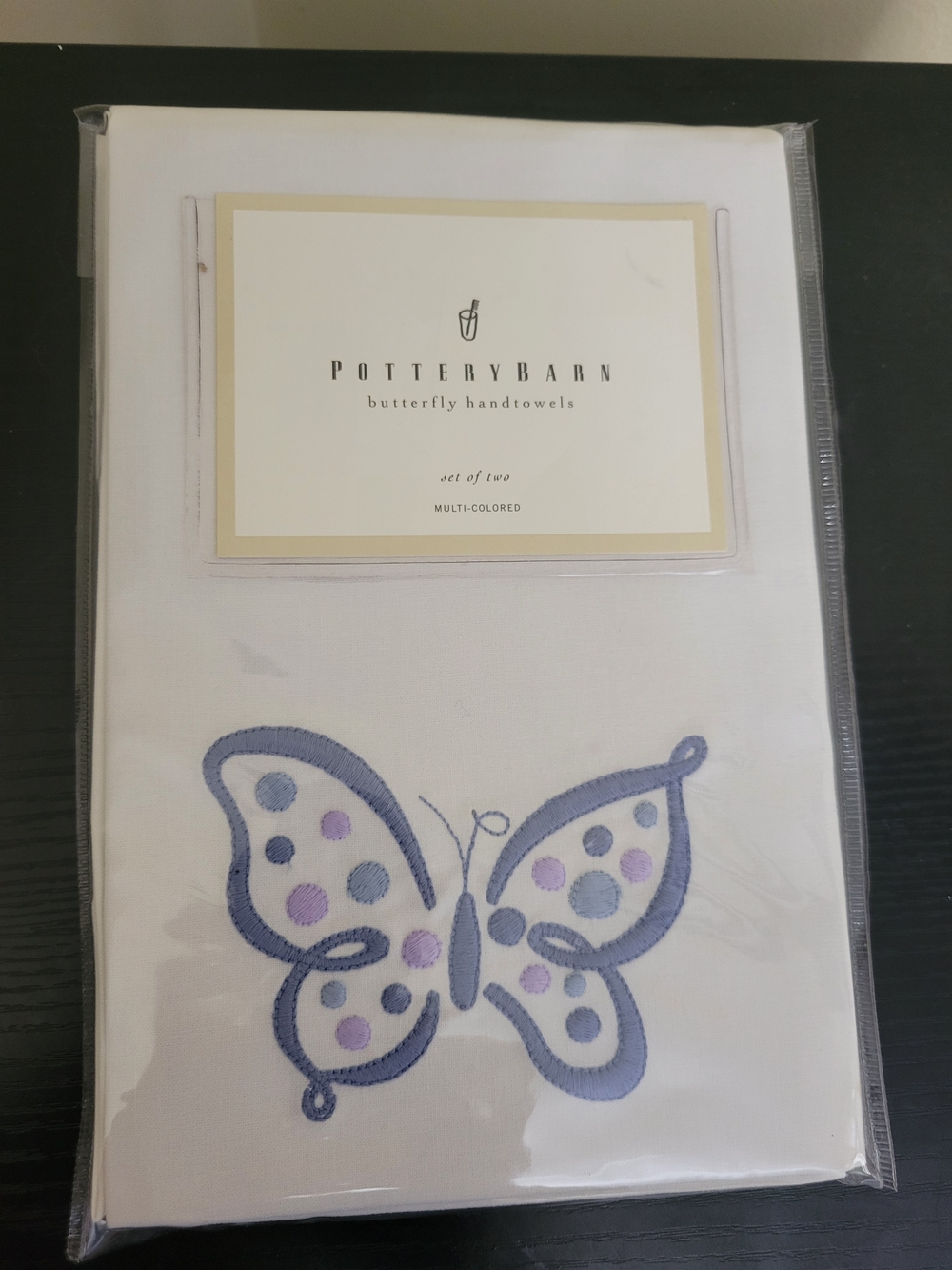 New Pottery Barn Butterfly Hand Towels Embroidered Set of 2 Multi-Colored